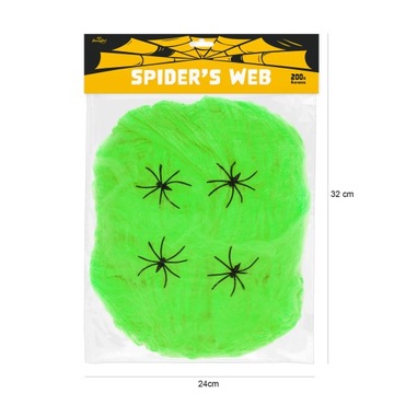Sztuczna pajęczyna ZIELONA 200 g pająki Halloween