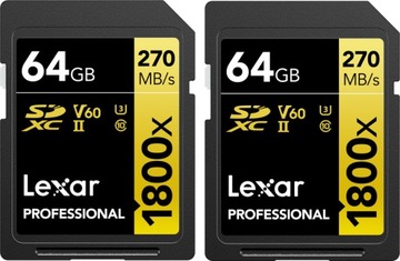 2x Karta pamięci Lexar SDXC 64GB 1800x UHS-II V60