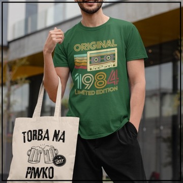 T-SHIRT KOSZULKA MĘSKA NA 40 URODZINY 40 LAT + GRATIS TORBA NA PIWKO