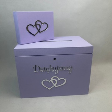 Pudełko na koperty i obrączki kolor fioletowy Lawenda srebrne lustro