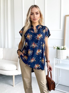 Elegancka BLUZKA DAMSKA wygodna bawełniana modny print kwiaty PLUS SIZE