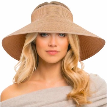 Kapelusz beżowy daszek przeciwsłoneczny damski słomkowy LETNI PLAŻOWY Hat