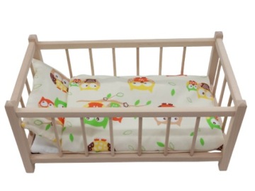 Drewniane łóżeczko dla lalek + POŚCIEL+ MATERAC