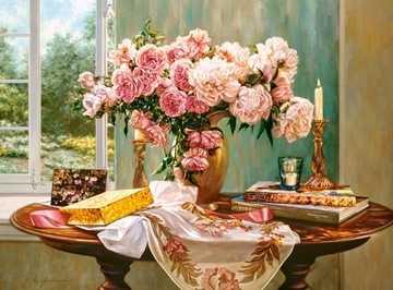 PUZZLE WIDOK OBRAZ BUKIET KWIATY 2000 CASTOR 9+