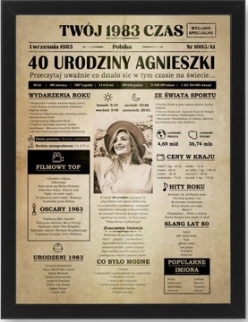 PLAKAT NA URODZINY GAZETA kronika z ramką A3 (personalizacja)