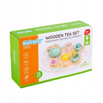 ДЕРЕВЯННЫЙ ЧАЙНЫЙ НАБОР ДЛЯ ДЕТЕЙ АКСЕССУАРЫ ДЛЯ ДЕТСКИХ ИГРОВ + ПОДНОС
