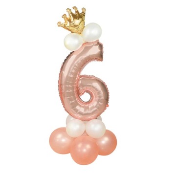 Zestaw Balonów Rose Gold Cyfra 6 Lat Stojąca