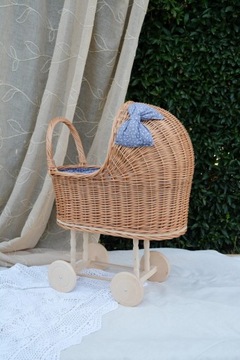 WÓZEK WIKLINOWY dla lalek +KOŁYSKA naturalny MIX
