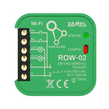 2-канальный настенный Wi-Fi приёмник 230В Supla ROW-02 ZAMEL