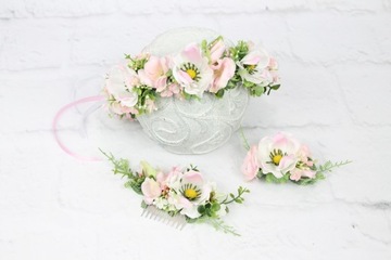 Гребень для волос из анемоны СВЕТЛО-РОЗОВОЕ свадебное украшение