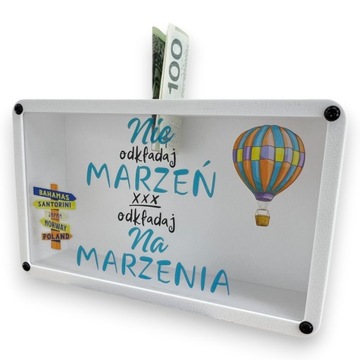 Skarbonka z grafiką pojemnik, duża na prezent nie odkładaj marzeń