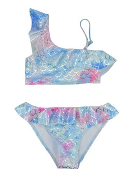 STRÓJ KĄPIELOWY dwuczęściowy TOP Z FALBANĄ błękit srebro 140/146 N009M