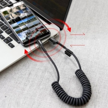 Подпружиненный спиральный кабель Baseus USB — USB-C 2 м, 2 А
