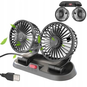WIATRAK WENTYLATOR PODWÓJNY SAMOCHODOWY 5V USB