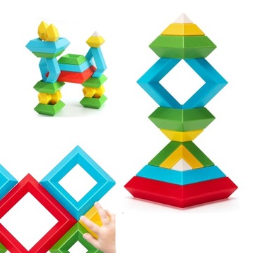 KLOCKI KONSTRUKCYJNE GEOMETRYCZNE MONTESSORI FIGURY PIRAMIDA 30SZT