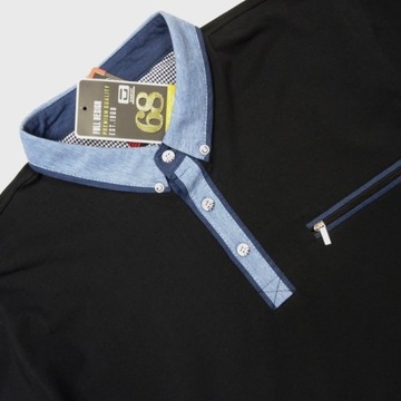 3.BLUZKA MĘSKA cienka dł.rękaw POLO CZARNE L