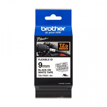 Taśma Brother TZe-FX221 9mm 8m biała taśma czarny nadruk oryginalna