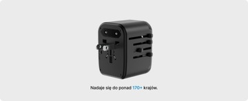 Wtyczka światowa VOOMY - 170+ krajów, 20W, 2 USB-C & 2 USB-A, Czarna