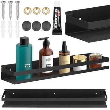 PÓŁKA ŁAZIENKOWA WISZĄCA CZARNA POD LUSTRO PRYSZNIC LOFT 50 cm NAŚCIENNA