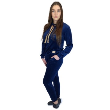 ЖЕНСКИЙ СПОРТИВНЫЙ КОСТЮМ, СВИТШОТ И БРЮКИ, ИЗ 2-Х ПРЕДМЕТОВ, ТЕМНО-СИНИЙ РАЗМЕР. л