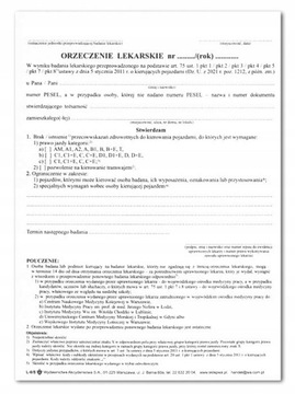 Orzeczenie lekarskie dla kierowców L-6/s