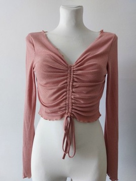 Shein M bluza marszczona różowa prążek
