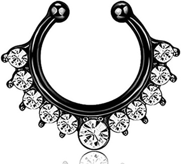 KOLCZYK DO NOSA Z CYRKONIAMI FAKE SEPTUM CZARNY