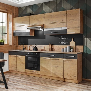 Meble kuchenne z BLATEM - 2,6 m - EDEK 2 dąb lancelot + beton [M3-260]