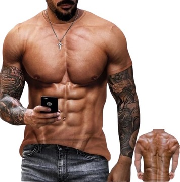 KOSZULKA T-SHIRT 3D MUSKULARNY MĘŻCZYZNA XXL