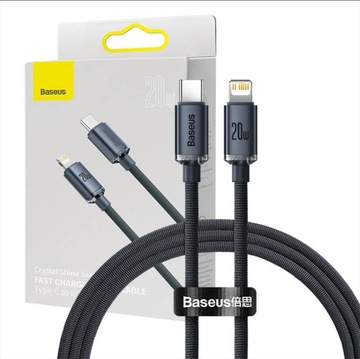Кабель USB-C к Lightning Baseus Crystal, 20 Вт, PD, 1,2 м (черный)