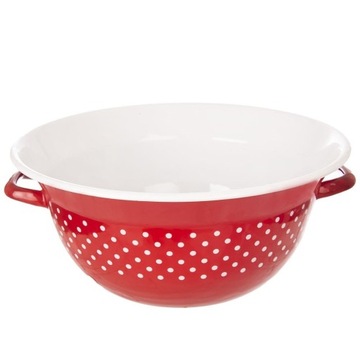 Duża MISKA emaliowana CZERWONA w GROCHY retro 9L
