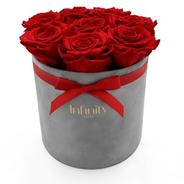 Welurowy szary flower box prawdziwe wieczne róże