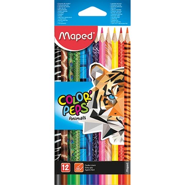 Kredki trójkątne Maped Colorpeps ANIMALS 12 kolorów w kartoniku