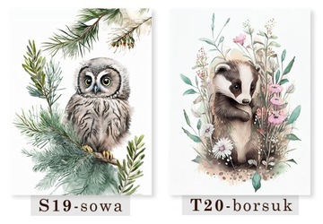 OBRAZKI PLAKATY DZIECIĘCE ZWIERZĘTA LEŚNE AKWARELA - WZORY A4