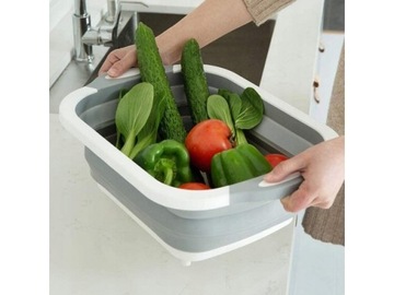 Складная миска объемом 5 л со сливом. Силиконовая разделочная доска 2 в 1.