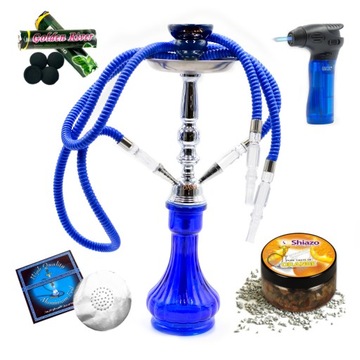 Shisha Szisza Fajka Wodna Duża 2 węże Szkło Metal + AKCESORIA