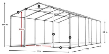 Промышленная складская палатка 8x10 м [2,5 м] стальная DAS 560 Вт