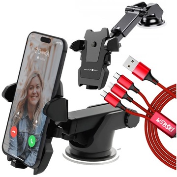 MOCNY UCHWYT HOLDER Z PRZYSSAWKĄ NA TELEFON DESKĘ KOKPIT SZYBĘ + KABEL 3W1