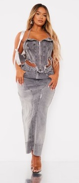 PRETTYLITTLETHING TOP JEANSOWY SZARY 40 1EGG
