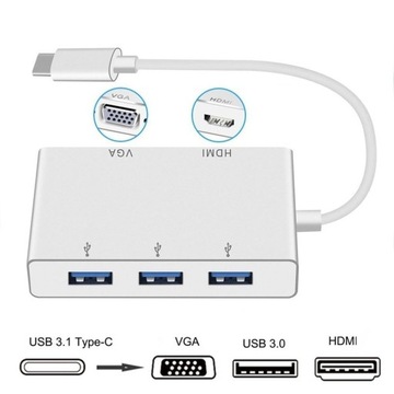 USB C to HDMI VGA USB Hub Adapter 5 in 1 USB 3.1 Converter for Laptop for