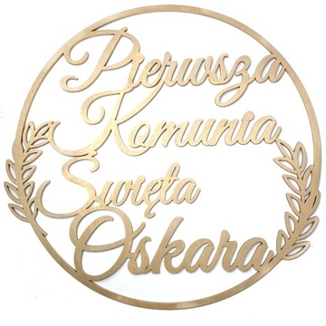 Koło PREMIUM ścianka wianek ZŁOTY XXXL KOMUNIA + IMIĘ