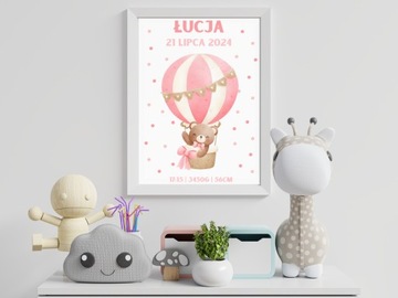 METRYCZKA dla dziewczynki PLAKAT RAMKA RÓŻNE WZORY Narodziny Chrzest Roczek