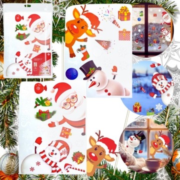 NAKLEJKI ŚWIĄTECZNE NA SZYBĘ OKNO OZDOBY ŚWIĘTA ŚNIEŻYNKI MIKOŁAJ PREZENT