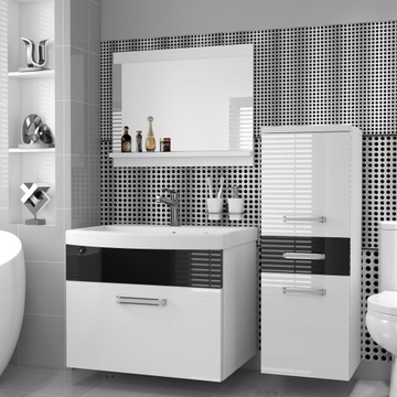 Мебель для ванной комнаты с ЗЕРКАЛОМ и ГЛЯНЦЕВОЙ РАКОВИНОЙ