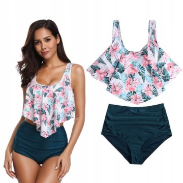 ЖЕНСКИЙ КУПАЛЬНЫЙ КОСТЮМ ИЗ ДВУХ ЧАСТЕЙ С ВЫСОКОЙ ПОСАДКОЙ, РАЗНОЦВЕТНЫЙ, XL