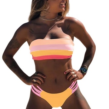 STRÓJ KĄPIELOWY BIKINI WIĄZANY SEXY PASKI TOP OPASKA STRINGI S