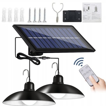 LAMPA SOLARNA LED WISZĄCA ŻYRANDOL 2x OGRODOWA MOC