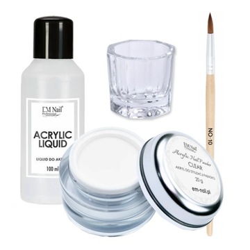 EM Nail Akryl 20g + Liquid + Kieliszek + Pędzelek