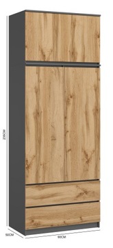 ВЕРХНЯЯ ЧАСТЬ ГАРДЕРОБА, ГРАФИТ МОНИЯ, ДУБ ВОТАН