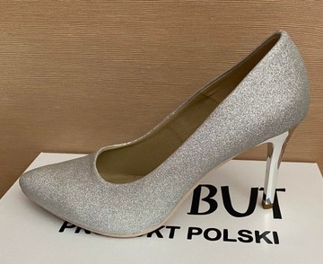 Buty Szpilki AGA BUT Kolor Srebrny Brokat roz. 39